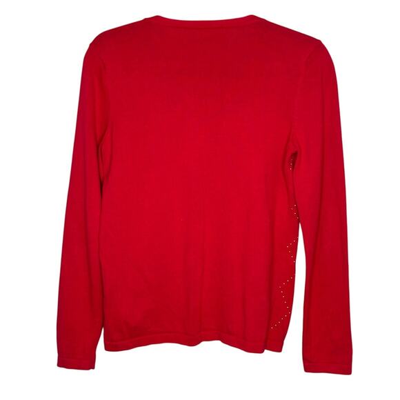 Tommy Hilfiger Red V-Neck Sweater with Gold Bead Detail Winter Party Holidays S - Picture 2 of 6